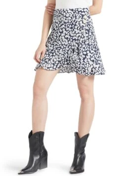 Khujo Undine - A-Lijn Rok - Dunkelblau-Weiß Geblümt