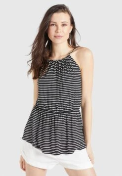Khujo Valda - Top - Schwarz-Weiß Gestreift -Khujo Mode Aanbiedingen Winkel 9ad14aff73d54477ae9192955bd865b5