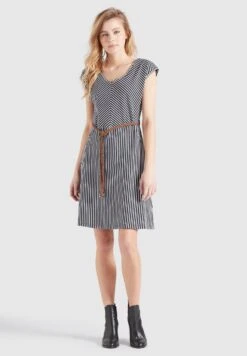 Khujo Leifa - Jurk - Dunkelblau-Weiß Gestreift -Khujo Mode Aanbiedingen Winkel fb1a0eb46bf8452b84f50535030081ef